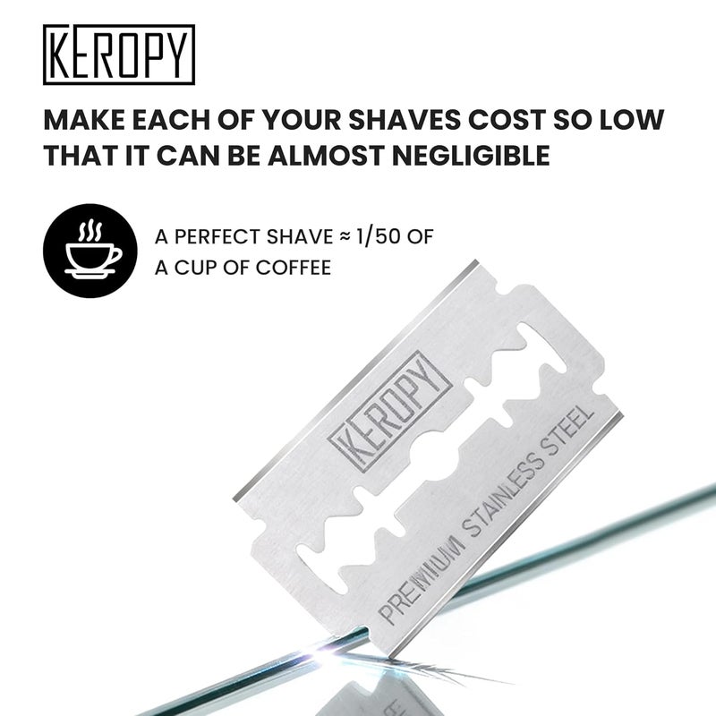 Keropy 100 Safety Razor Blades - Super Sharp Stainless Steel & Lifetime Supply for Smooth Shaving, Individually Wax-Sealed, Universal Razor Compatibility - Image 5